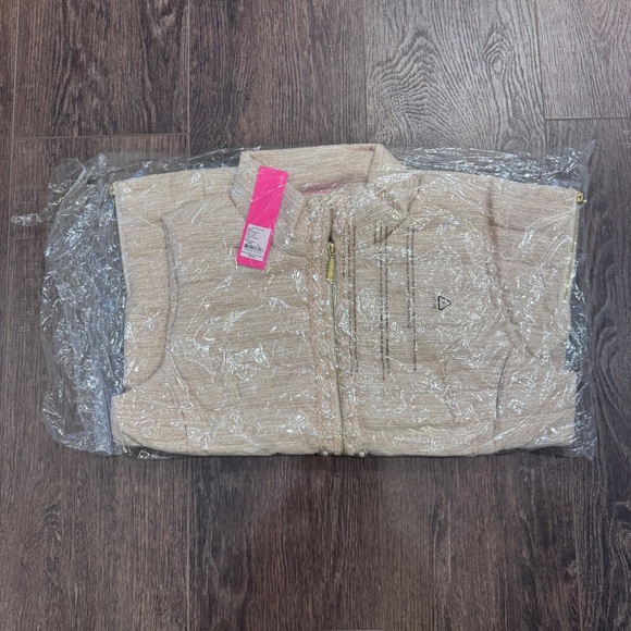 Lilly Pulitzer Noella Vest in Latte, Pearl Accents, Gold Metallic thread - Picture 4 of 5